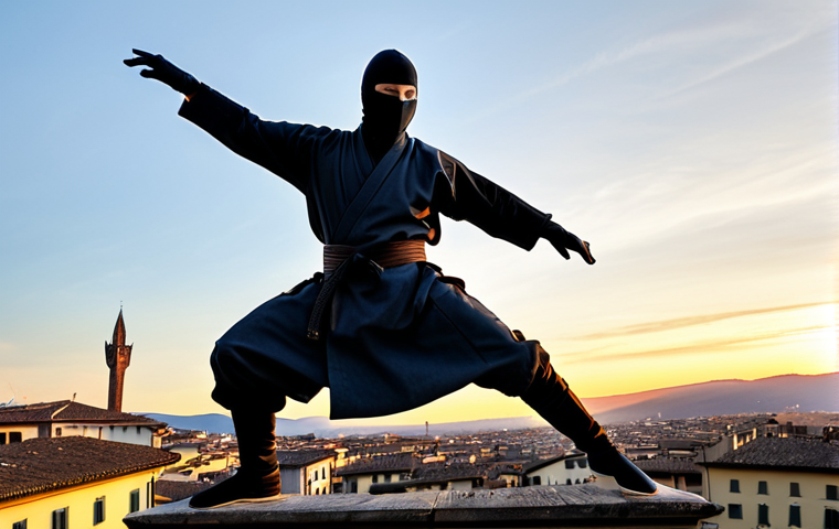 A Ninja in Firenze**

"A professional ninja, fully clothed in modest, dark grey traditional attire, leaping across the rooftops of Florence at sunset, safe for work, appropriate content, perfect anatomy, natural proportions, professional digital art, dynamic pose, well-formed hands, proper finger count, family-friendly"

**