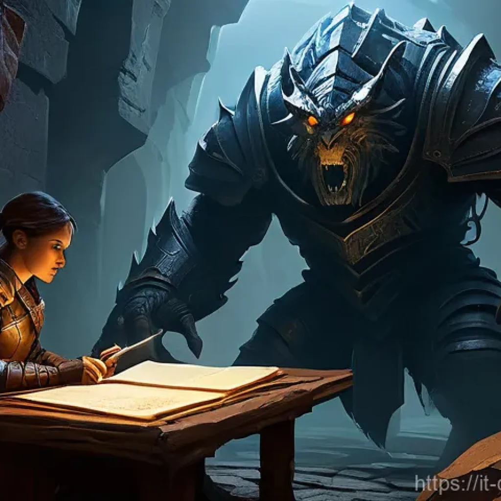 데블 M 던전 공략 - **Prompt:** A dynamic, high-fantasy illustration of a skilled female adventurer, clad in sturdy, pra...