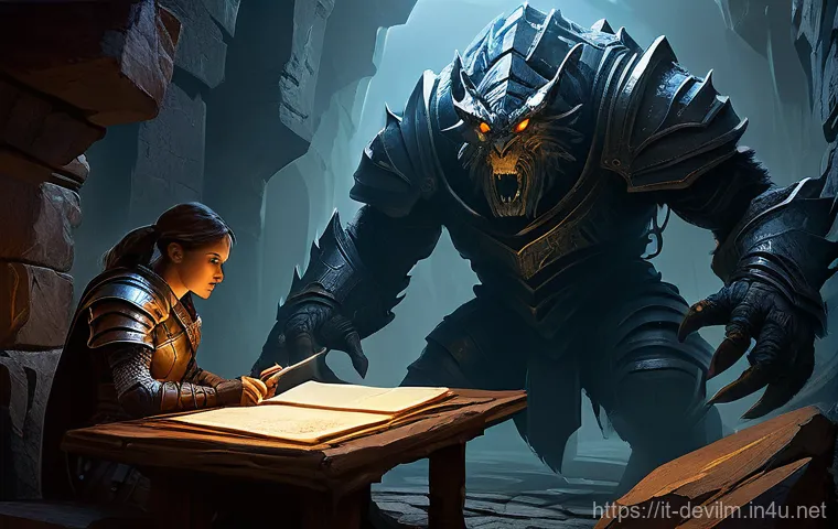 데블 M 던전 공략 - **Prompt:** A dynamic, high-fantasy illustration of a skilled female adventurer, clad in sturdy, pra...