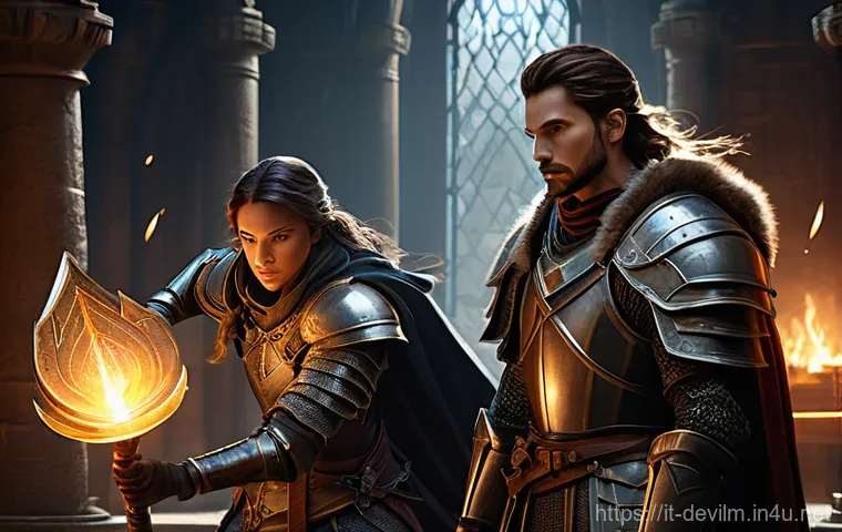 데블 M 던전 공략 - **Prompt:** A dynamic, high-fantasy illustration of a skilled female adventurer, clad in sturdy, pra...