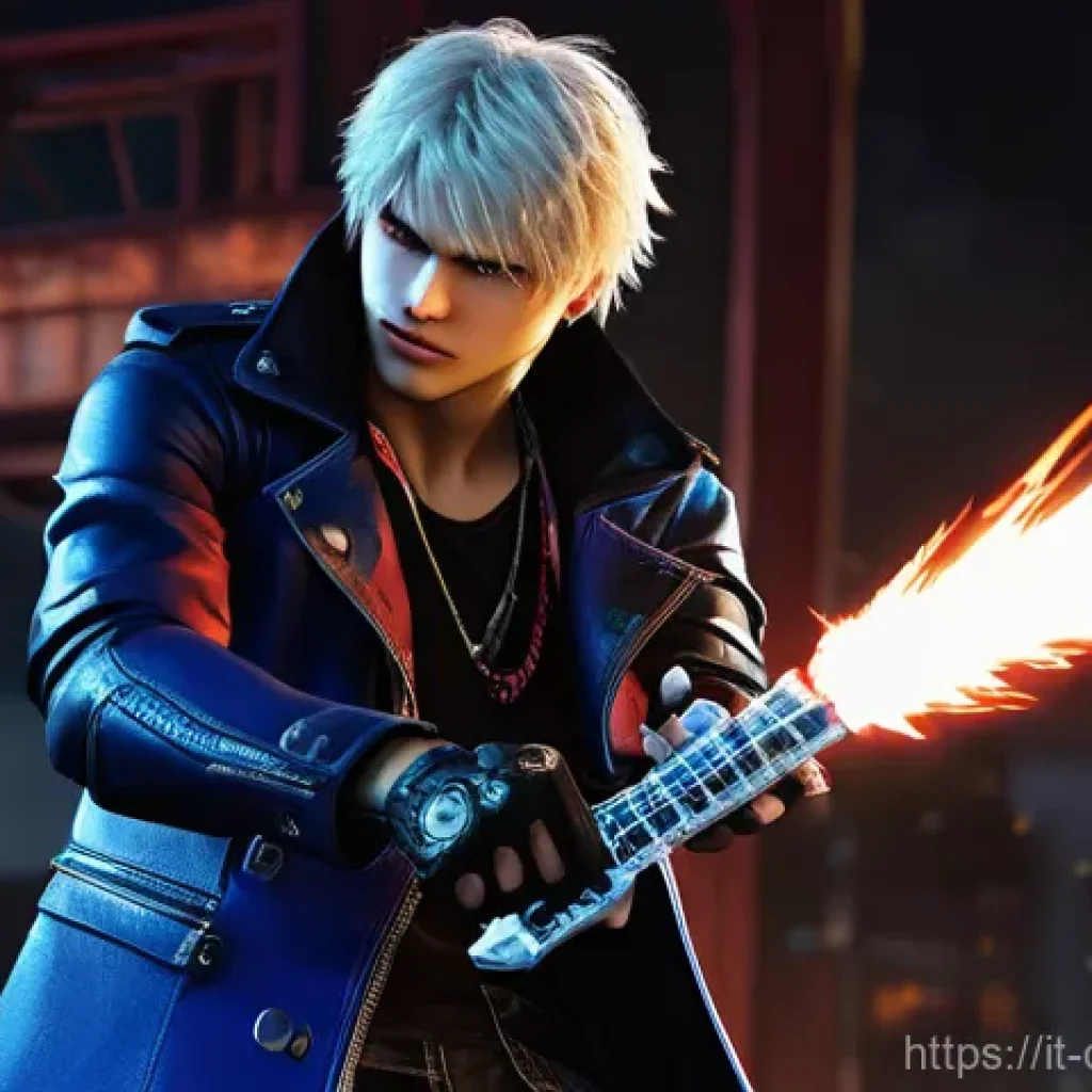 데블 M 사운드 트랙 - **Character: Nero (Inspired by "Devil Trigger")**
    A dynamic, full-body shot of Nero from Devil M...