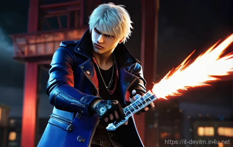 데블 M 사운드 트랙 - **Character: Nero (Inspired by "Devil Trigger")**
    A dynamic, full-body shot of Nero from Devil M...