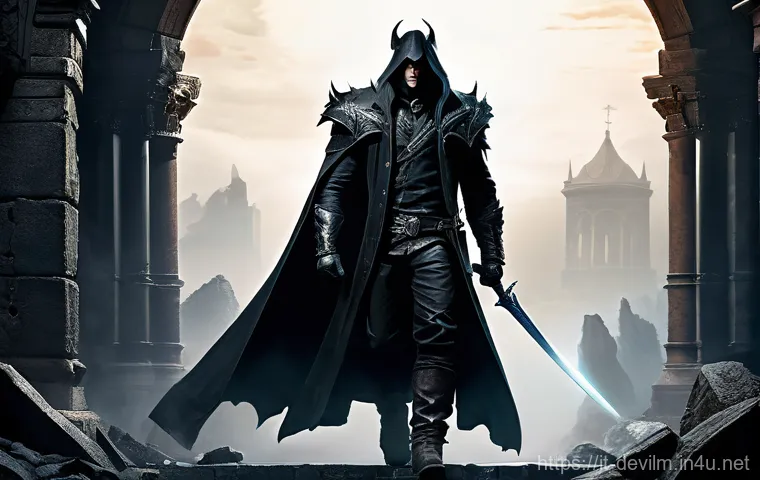 데블 M 캐릭터별 인기 코스프레 - Prompt 1: The Valiant Demon Hunter (Male Protagonist)**