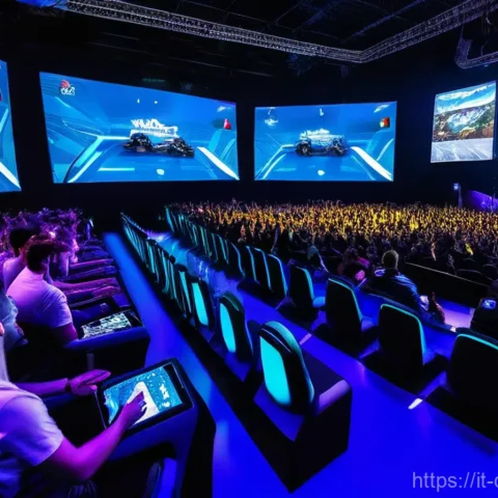 데블 M 공식 대회 정보 - "A dynamic, high-energy scene inside a modern, futuristic eSports arena in Italy during the 'Devol M...