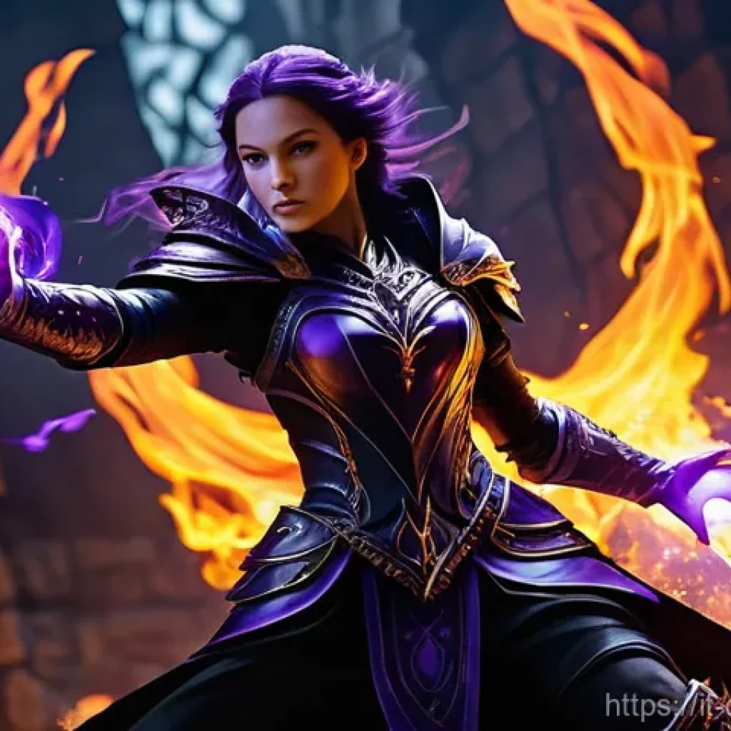 데블 M 클래스 밸런스 변경 사항 - **Prompt 1: Dynamic Combat - Dark Flame Execution**
    "A female 'Devil M' character, in a dynamic ...