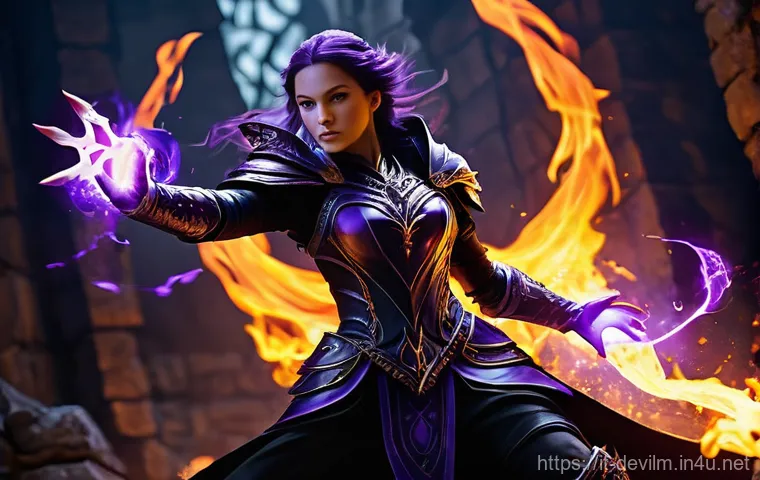 데블 M 클래스 밸런스 변경 사항 - **Prompt 1: Dynamic Combat - Dark Flame Execution**
    "A female 'Devil M' character, in a dynamic ...