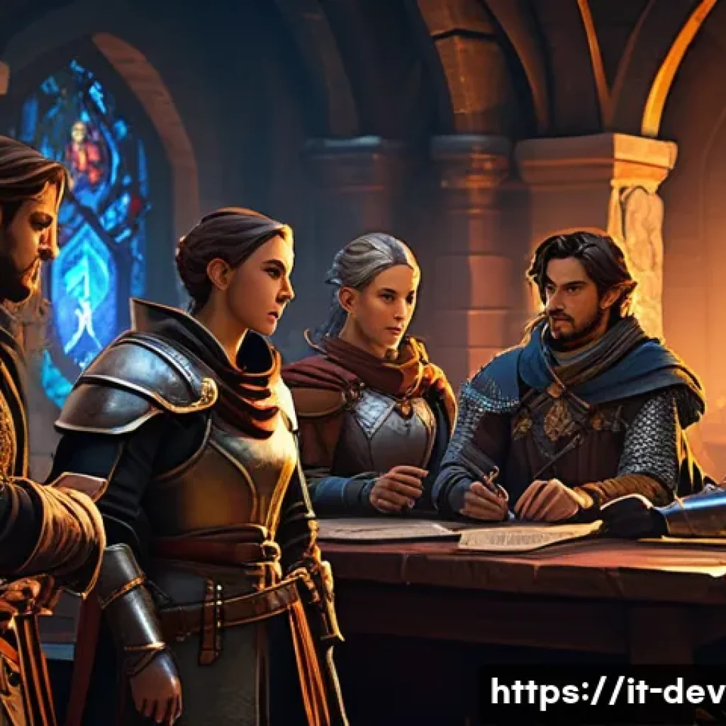 데블 M 길드 시스템 - A dynamic guild chat scene inside a fantasy MMORPG interface, showing diverse characters exchanging ...