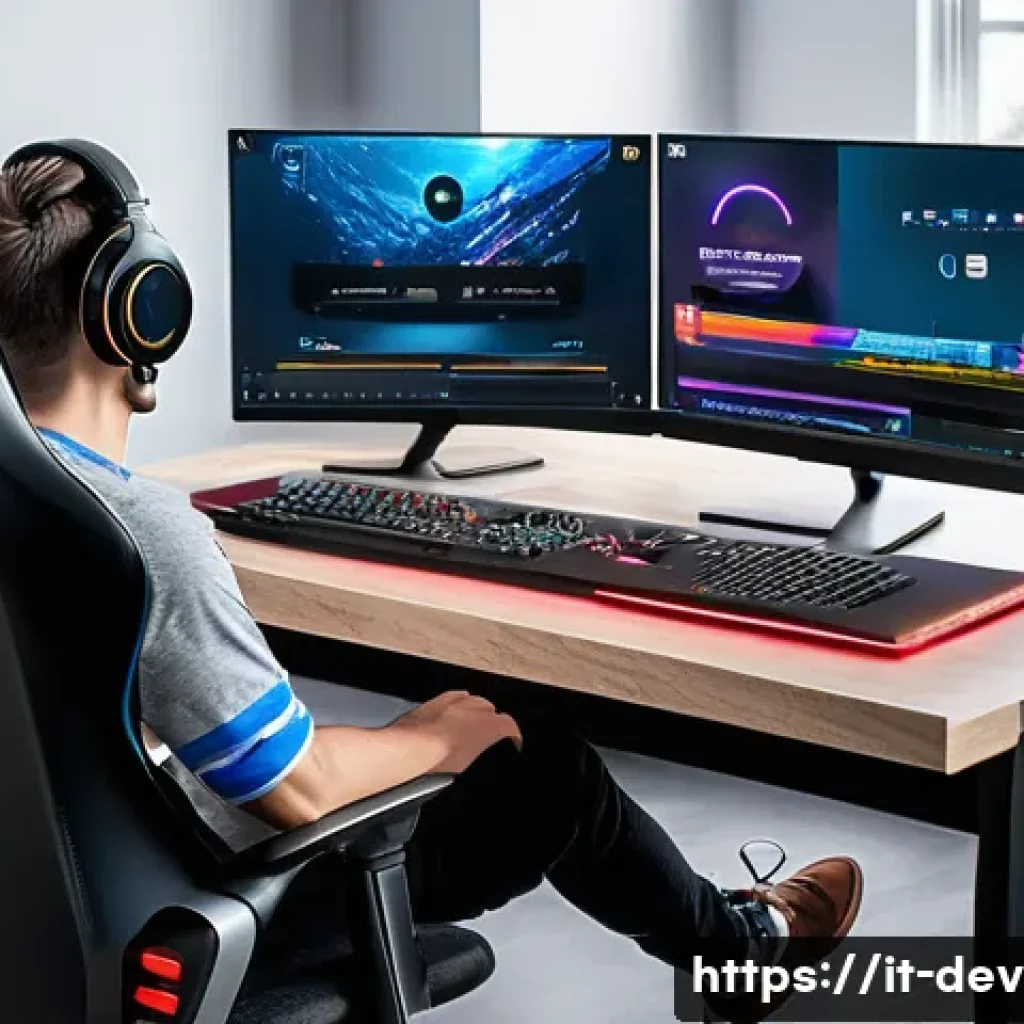 데블 M 트위치 방송 가이드 - A modern streaming setup featuring a sleek gaming room with advanced audio and video equipment: a hi...