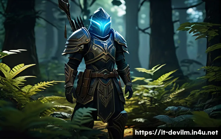 데블 M 퀘스트 공략 가이드 - A detailed fantasy RPG scene showing a heroic character carefully managing healing potions and energ...