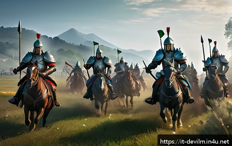 데블 M 공략법 - A dynamic fantasy battle scene featuring a diverse group of well-equipped units arranged in a strate...