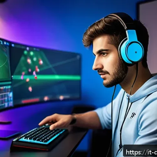Home 30 데블 M 게임 코칭 서비스 - A dynamic esports coaching session scene set in a modern Italian gaming studio, featuring a focused ...