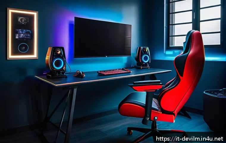 데블 M 그래픽 설정 팁 - A high-end gaming setup showcasing a sleek, modern PC tower with RGB lighting, a 4K ultra-wide monit...