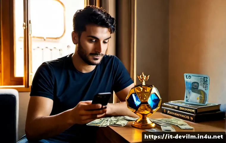 데블 M 월드 랭킹 보상 - Photorealistic Italian gamer in a modern Rome apartment, holding a smartphone displaying a fictional...